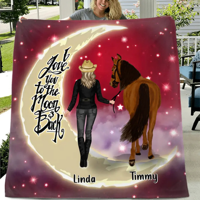 Personalized Horse Girl Pillow Cover/Fleece Throw Blanket/Quilt - Christmas  Gift Idea for Horse Lovers - I Love You To The Moon & Back