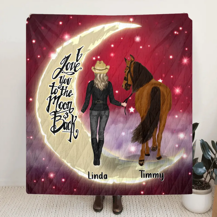Personalized Horse Girl Pillow Cover/Fleece Throw Blanket/Quilt - Christmas  Gift Idea for Horse Lovers - I Love You To The Moon & Back