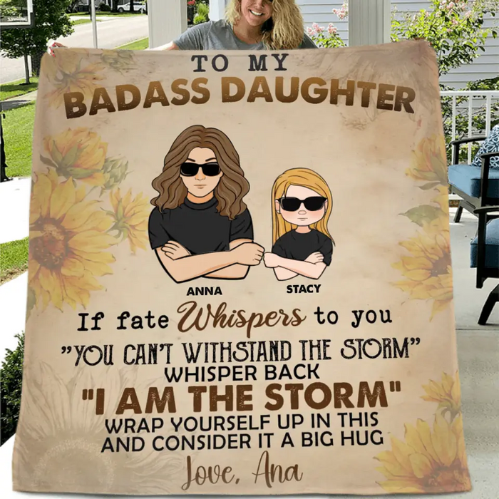 Personalized To My Badass Daughter/Son Quilt/Fleece Throw Blanket - Gift Idea From Mom - Wrap Yourself Up In This And Consider It A Big Hug