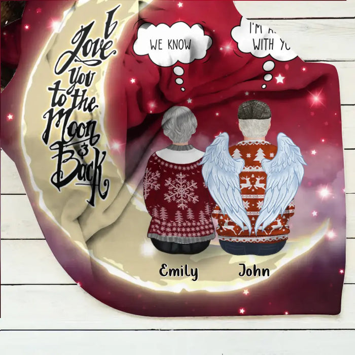 Personalized Memorial Pillow Cover/Fleece Throw Blanket/Quilt - Parents with up to 2 Children - Memorial Gift for Christmas - I Love You To The Moon & Back