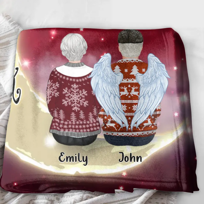Personalized Memorial Pillow Cover/Fleece Throw Blanket/Quilt - Parents with up to 2 Children - Memorial Gift for Christmas - I Love You To The Moon & Back
