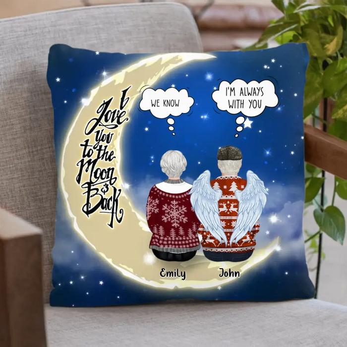 Personalized Memorial Pillow Cover/Fleece Throw Blanket/Quilt - Parents with up to 2 Children - Memorial Gift for Christmas - I Love You To The Moon & Back