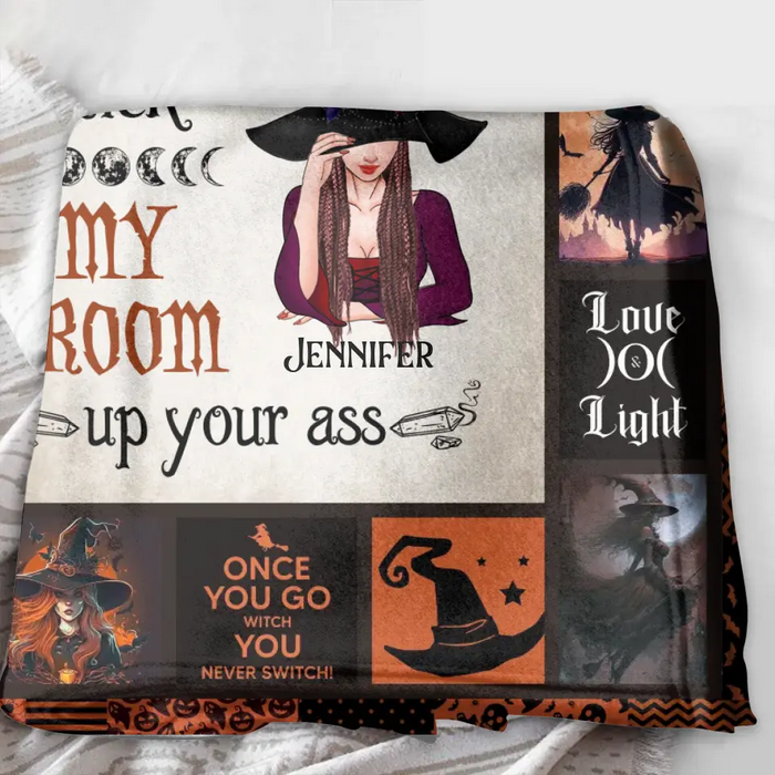 Personalized Witch Fleece Throw Blanket/Quilt - Halloween Gift Idea For Witch Lovers - Don't Make Me Stick My Broom Up Your Ass