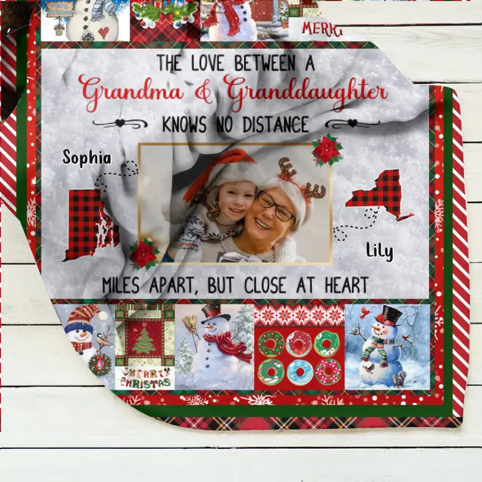 Personalized Upload Photo Fleece Throw Blanket/Quilt - Gift Idea For Grandma/Kid - The Love Between A Grandma & Granddaughter Knows No Distance