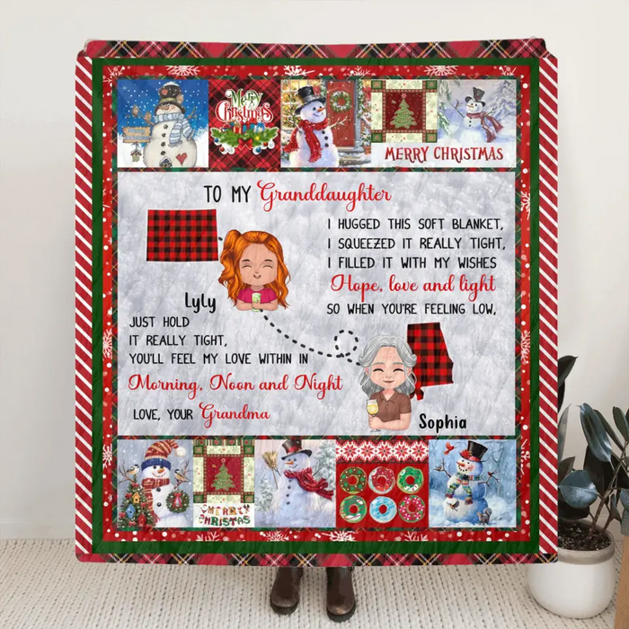 Personalized Granddaughter/Grandson Fleece Throw Blanket/Quilt/Pillow Cover - Gift Idea For Christmas From Grandma - Just Hold It Really Tight