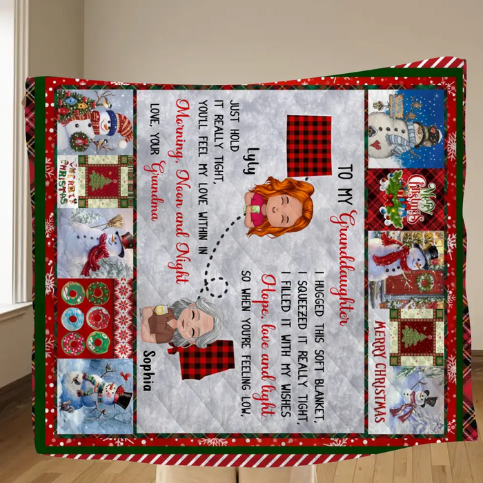 Personalized Granddaughter/Grandson Fleece Throw Blanket/Quilt/Pillow Cover - Gift Idea For Christmas From Grandma - Just Hold It Really Tight
