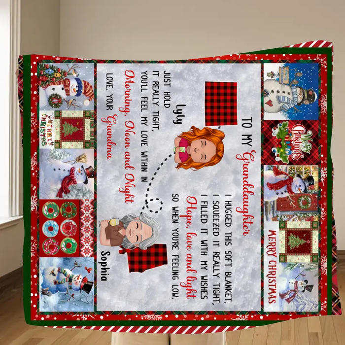 Personalized Granddaughter/Grandson Fleece Throw Blanket/Quilt/Pillow Cover - Gift Idea For Christmas From Grandma - Just Hold It Really Tight