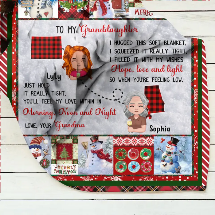 Personalized Granddaughter/Grandson Fleece Throw Blanket/Quilt/Pillow Cover - Gift Idea For Christmas From Grandma - Just Hold It Really Tight