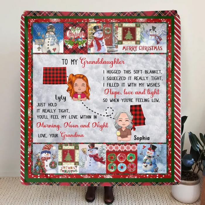 Personalized Granddaughter/Grandson Fleece Throw Blanket/Quilt/Pillow Cover - Gift Idea For Christmas From Grandma - Just Hold It Really Tight
