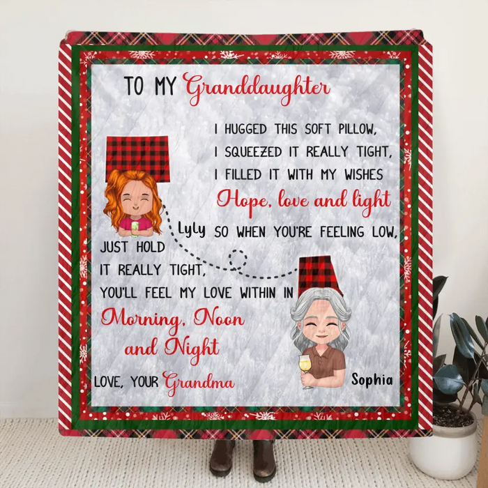 Personalized Granddaughter/Grandson Fleece Throw Blanket/Quilt/Pillow Cover - Gift Idea For Christmas - I Hugged This Soft Blanket