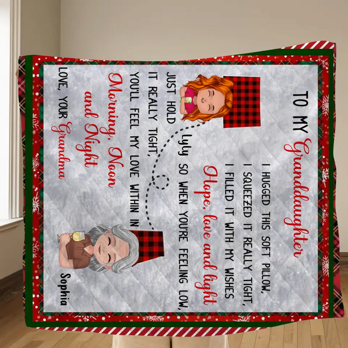 Personalized Granddaughter/Grandson Fleece Throw Blanket/Quilt/Pillow Cover - Gift Idea For Christmas - I Hugged This Soft Blanket