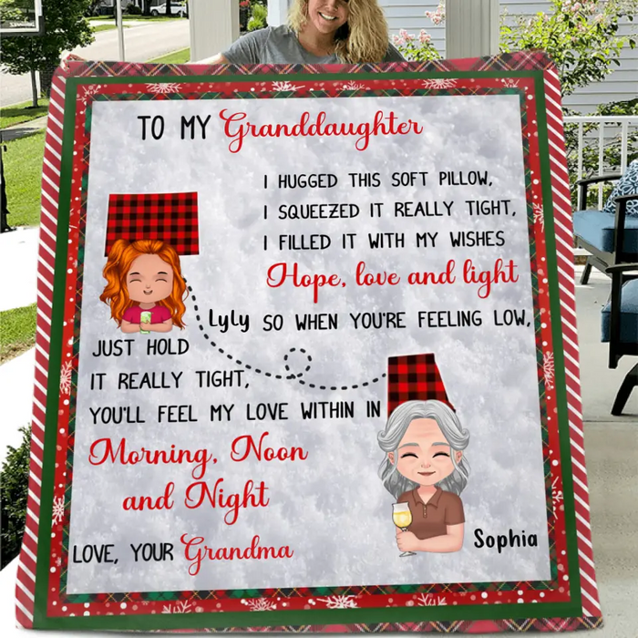 Personalized Granddaughter/Grandson Fleece Throw Blanket/Quilt/Pillow Cover - Gift Idea For Christmas - I Hugged This Soft Blanket