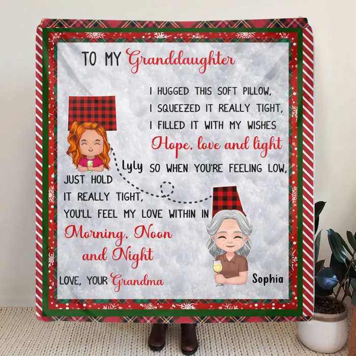 Personalized Granddaughter/Grandson Fleece Throw Blanket/Quilt/Pillow Cover - Gift Idea For Christmas - I Hugged This Soft Blanket
