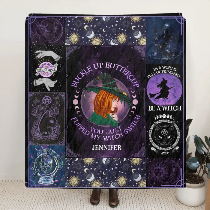 Personalized Witch Fleece Throw Blanket/Quilt- Halloween Gift Idea For Witch Lovers - Buckle Up Buttercup