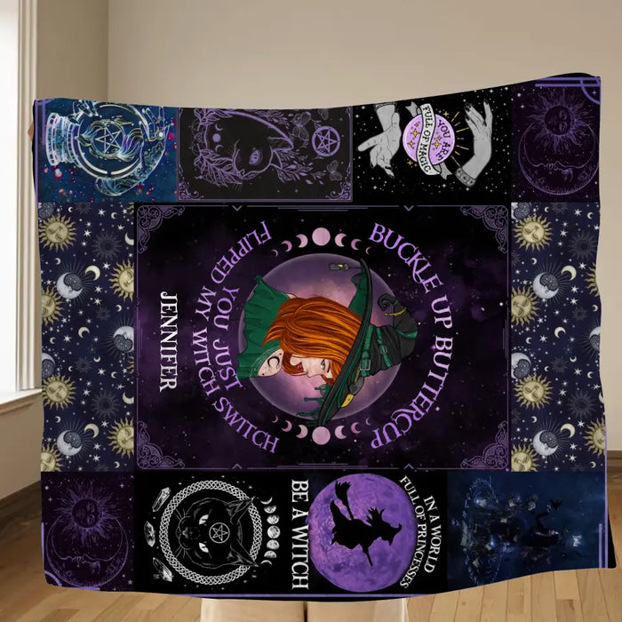 Personalized Witch Fleece Throw Blanket/Quilt- Halloween Gift Idea For Witch Lovers - Buckle Up Buttercup