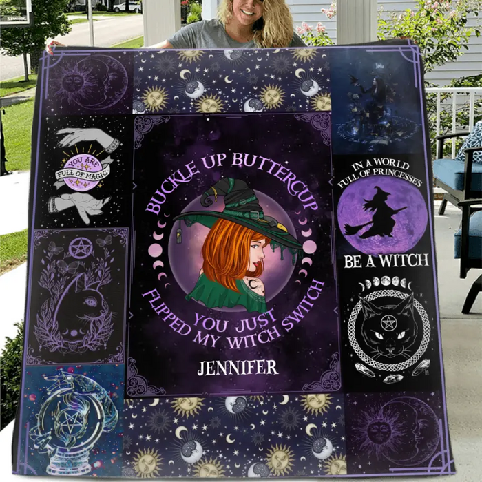 Personalized Witch Fleece Throw Blanket/Quilt- Halloween Gift Idea For Witch Lovers - Buckle Up Buttercup