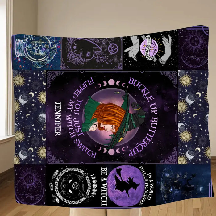 Personalized Witch Fleece Throw Blanket/Quilt- Halloween Gift Idea For Witch Lovers - Buckle Up Buttercup
