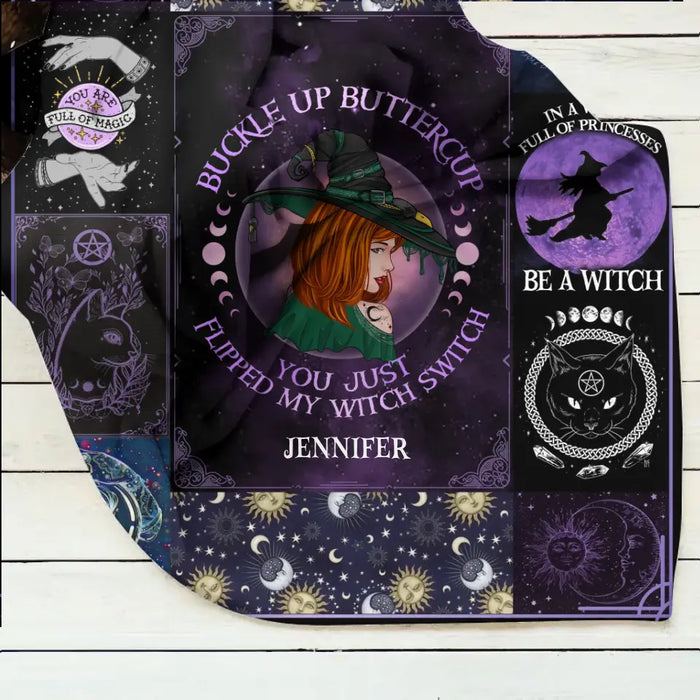 Personalized Witch Fleece Throw Blanket/Quilt- Halloween Gift Idea For Witch Lovers - Buckle Up Buttercup