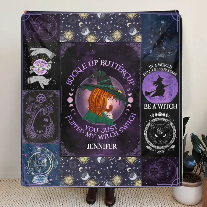 Personalized Witch Fleece Throw Blanket/Quilt- Halloween Gift Idea For Witch Lovers - Buckle Up Buttercup