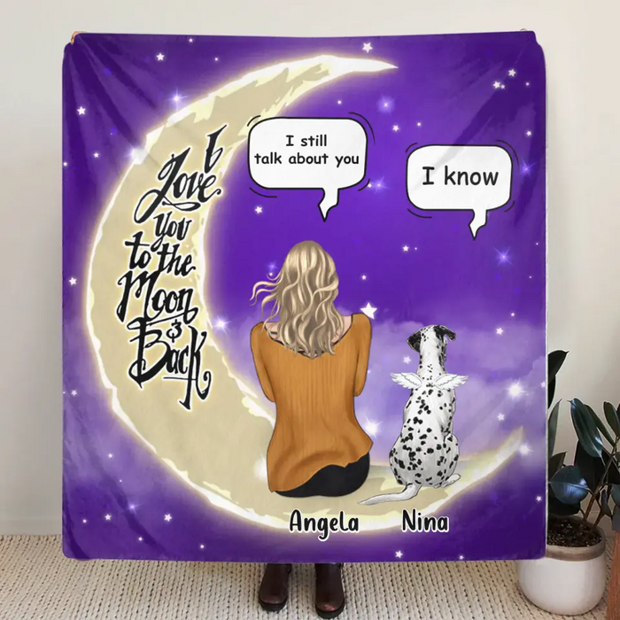 Personalized Memorial Pet Pillow Cover/Quilt/Fleece Throw Blanket - Up to 4 Pets - Memorial Gift for Christmas/Dog/Cat/Rabbit Owners - I Love You To The Moon & Back
