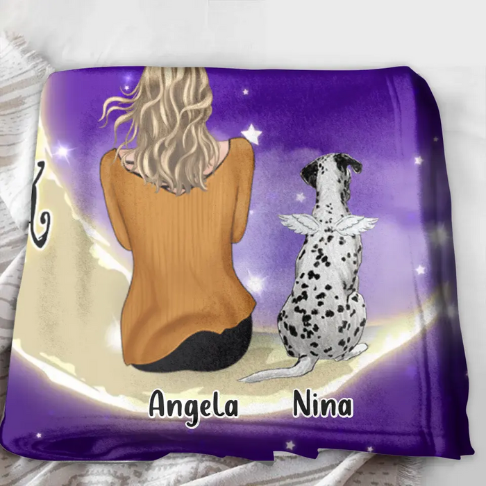 Personalized Memorial Pet Pillow Cover/Quilt/Fleece Throw Blanket - Up to 4 Pets - Memorial Gift for Christmas/Dog/Cat/Rabbit Owners - I Love You To The Moon & Back