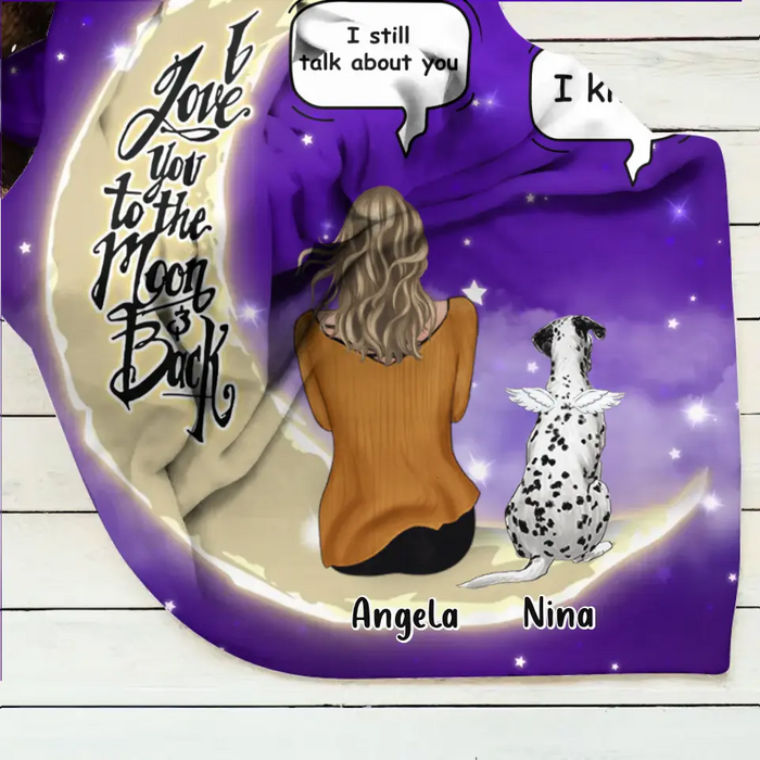 Personalized Memorial Pet Pillow Cover/Quilt/Fleece Throw Blanket - Up to 4 Pets - Memorial Gift for Christmas/Dog/Cat/Rabbit Owners - I Love You To The Moon & Back