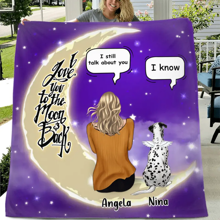 Personalized Memorial Pet Pillow Cover/Quilt/Fleece Throw Blanket - Up to 4 Pets - Memorial Gift for Christmas/Dog/Cat/Rabbit Owners - I Love You To The Moon & Back