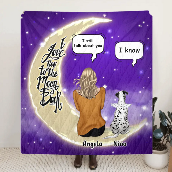 Personalized Memorial Pet Pillow Cover/Quilt/Fleece Throw Blanket - Up to 4 Pets - Memorial Gift for Christmas/Dog/Cat/Rabbit Owners - I Love You To The Moon & Back