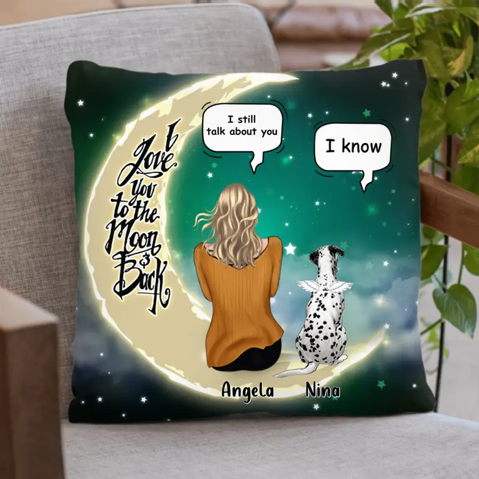 Personalized Memorial Pet Pillow Cover/Quilt/Fleece Throw Blanket - Up to 4 Pets - Memorial Gift for Christmas/Dog/Cat/Rabbit Owners - I Love You To The Moon & Back