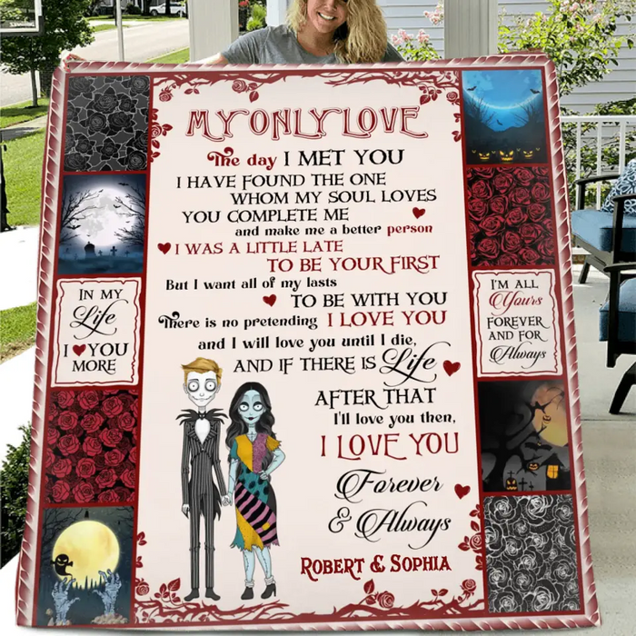 Personalized Halloween Couple Fleece Throw Blanket & Quilt - Gift Idea For Couple/Halloween - I Love You Forever & Always