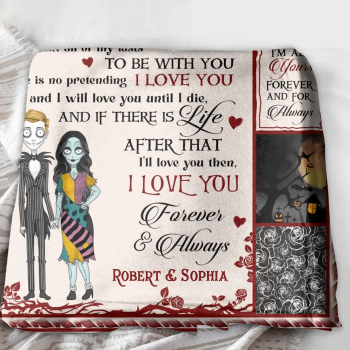 Personalized Halloween Couple Fleece Throw Blanket & Quilt - Gift Idea For Couple/Halloween - I Love You Forever & Always
