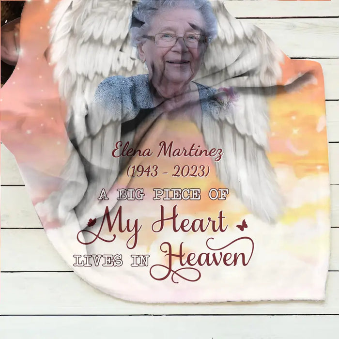 Personalized Memorial Photo Fleece Throw Blanket & Quilt - Memorial Gift Idea for Family - A Big Piece Of My Heart Lives In Heaven