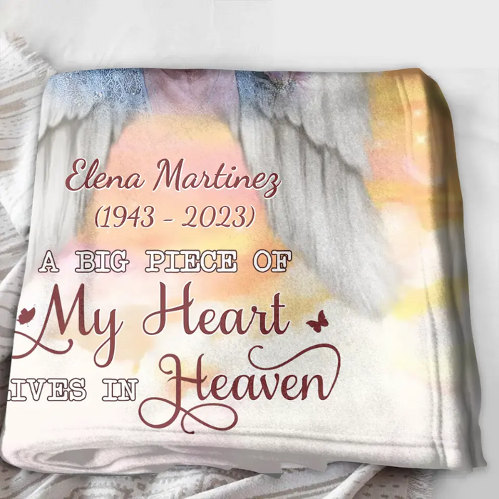 Personalized Memorial Photo Fleece Throw Blanket & Quilt - Memorial Gift Idea for Family - A Big Piece Of My Heart Lives In Heaven