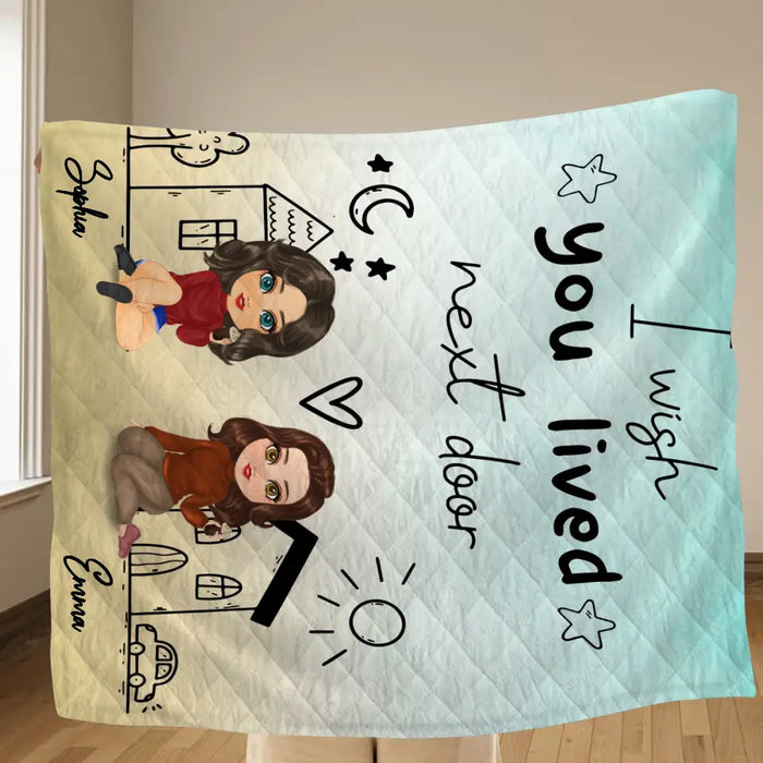 Personalized Friend Fleece Throw Blanket & Quilt - I Wish You Lived Next Door - Gift Idea For Friend
