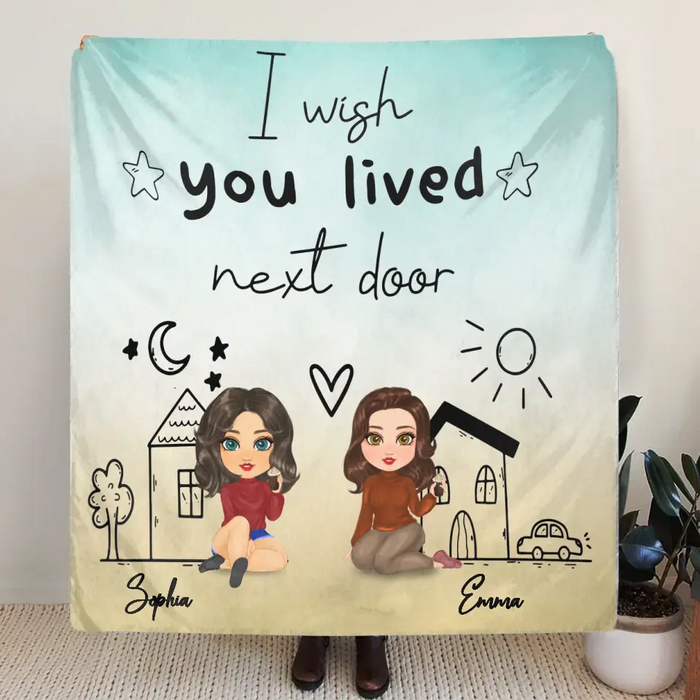 Personalized Friend Fleece Throw Blanket & Quilt - I Wish You Lived Next Door - Gift Idea For Friend