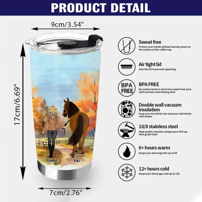 Personalized Horse Girl Fall Season Tumbler 20oz - Gift Idea For Horse Lovers - Up To 6 Horses - Just A Girl Who Loves Horses