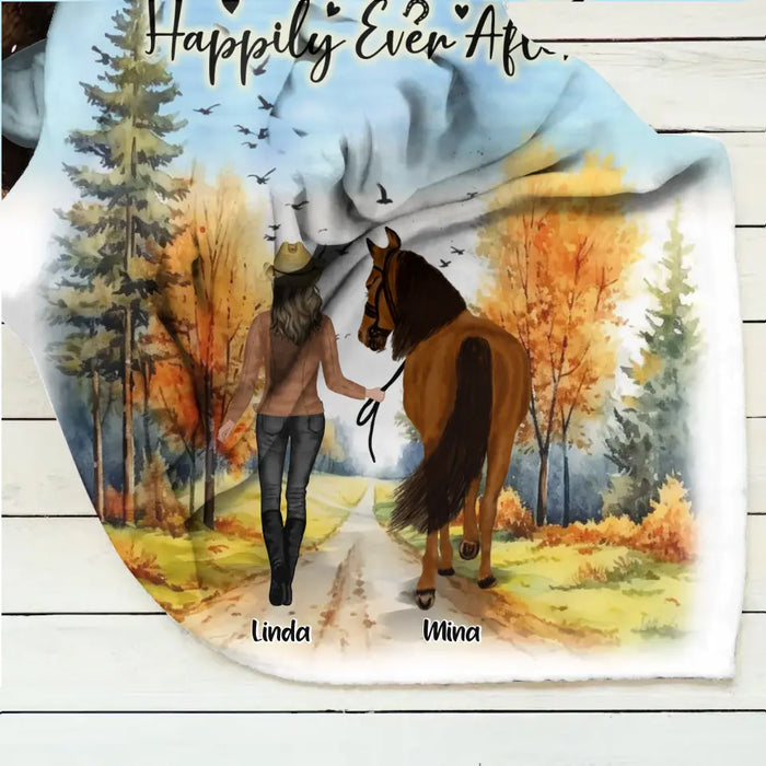 Personalized Horse Girl Fall Season Fleece Throw Blanket & Quilt - Gift Idea For Horse Lovers - Up To 6 Horses - Just A Girl Who Loves Horses