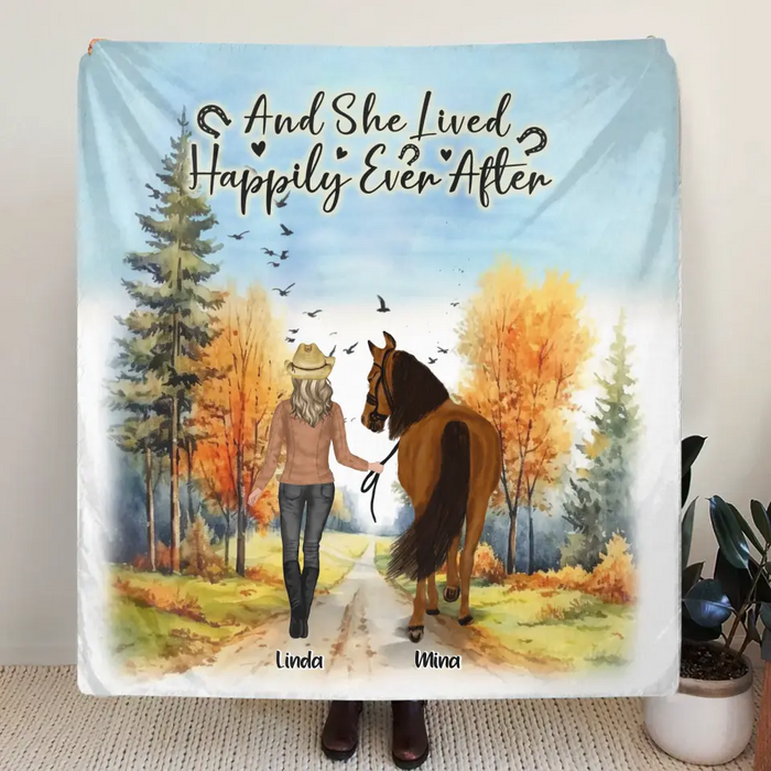 Personalized Horse Girl Fall Season Fleece Throw Blanket & Quilt - Gift Idea For Horse Lovers - Up To 6 Horses - Just A Girl Who Loves Horses