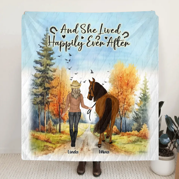 Personalized Horse Girl Fall Season Fleece Throw Blanket & Quilt - Gift Idea For Horse Lovers - Up To 6 Horses - Just A Girl Who Loves Horses