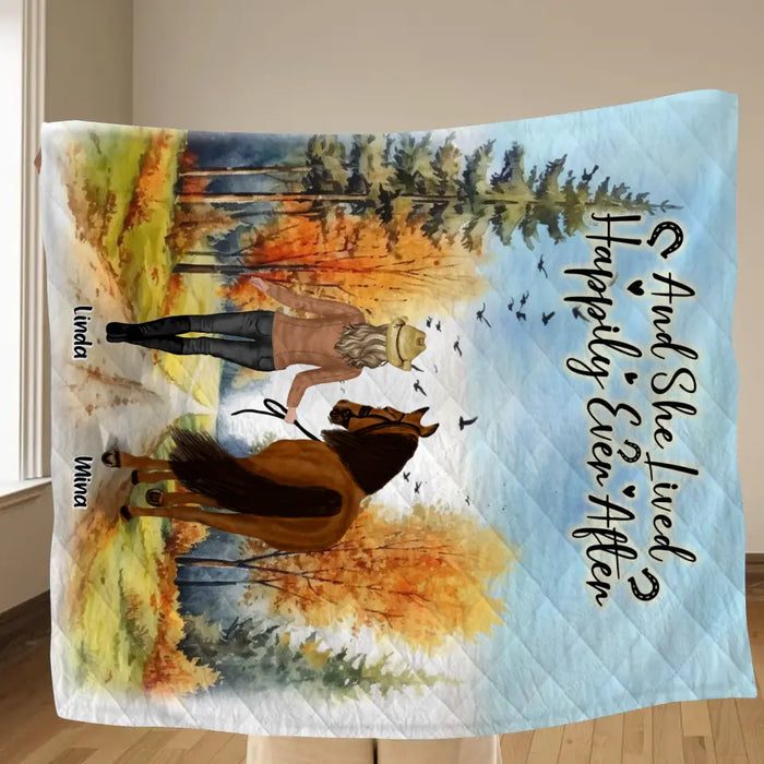 Personalized Horse Girl Fall Season Fleece Throw Blanket & Quilt - Gift Idea For Horse Lovers - Up To 6 Horses - Just A Girl Who Loves Horses