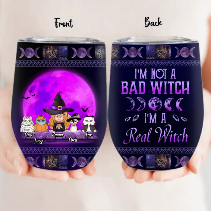 Personalized Witch Wine Tumbler - Gift Idea For Halloween/Witch Lover - Up to 4 Pets - I'm A Real Witch