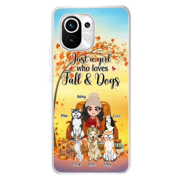 Personalized Dog Mom Fall Season Phone Case - Autumn Gift Idea For Dog Owners - Up to 5 Dogs - Case For Xiaomi/Oppo/Huawei - Just A Girl Who Loves Fall & Dogs
