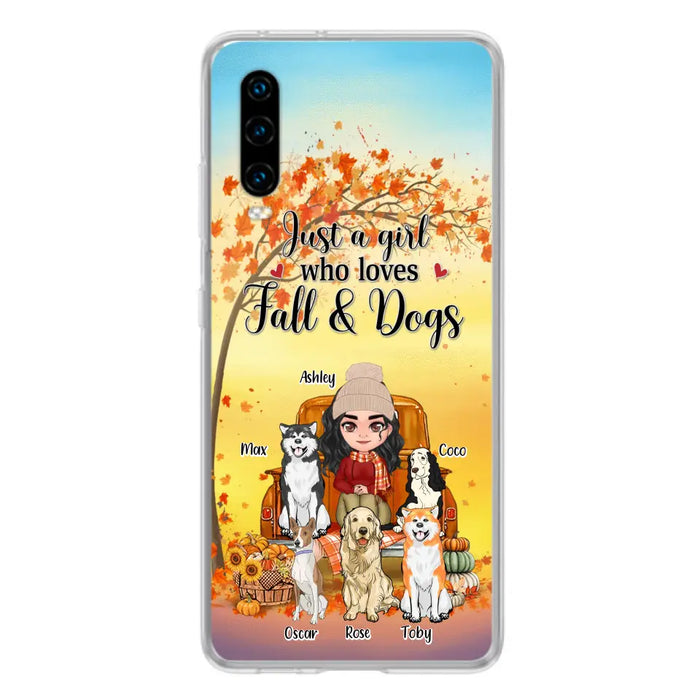 Personalized Dog Mom Fall Season Phone Case - Autumn Gift Idea For Dog Owners - Up to 5 Dogs - Case For Xiaomi/Oppo/Huawei - Just A Girl Who Loves Fall & Dogs