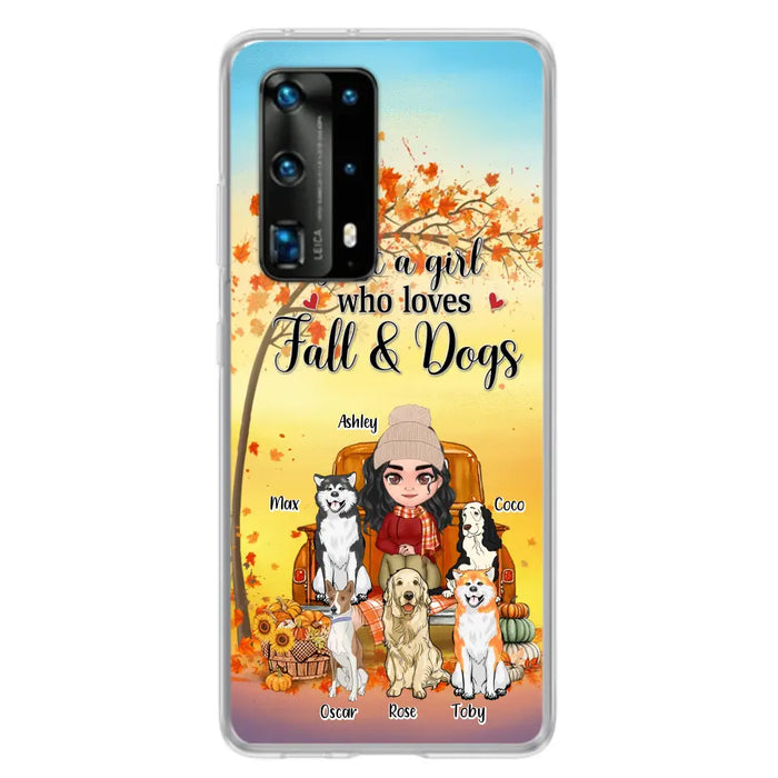 Personalized Dog Mom Fall Season Phone Case - Autumn Gift Idea For Dog Owners - Up to 5 Dogs - Case For Xiaomi/Oppo/Huawei - Just A Girl Who Loves Fall & Dogs