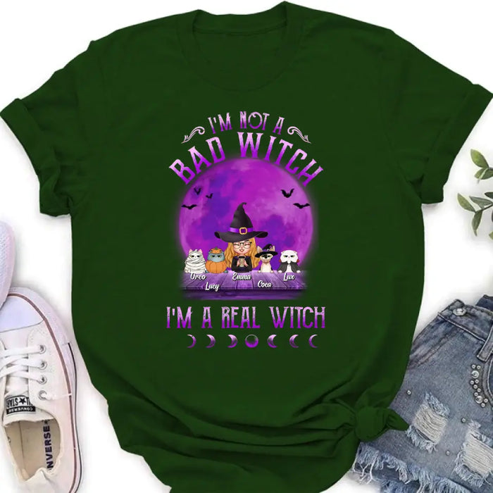 Personalized Witch Shirt/Hoodie - Gift Idea For Halloween/Witch Lovers - Up to 4 Pets - I'm Not A Bad Witch I'm A Real Witch