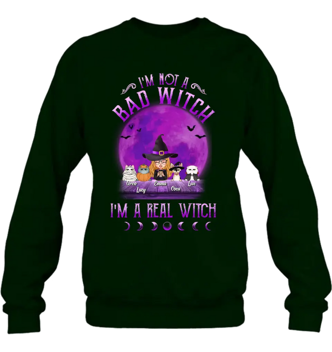 Personalized Witch Shirt/Hoodie - Gift Idea For Halloween/Witch Lovers - Up to 4 Pets - I'm Not A Bad Witch I'm A Real Witch