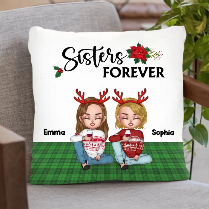 Personalized Besties Forever Pillow Cover/Fleece Throw Blanket/Quilt - Up to 5 People - Gift Idea For Friends/ Sisters