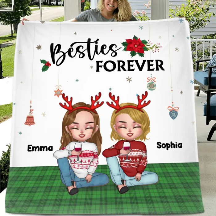 Personalized Besties Forever Pillow Cover/Fleece Throw Blanket/Quilt - Up to 5 People - Gift Idea For Friends/ Sisters