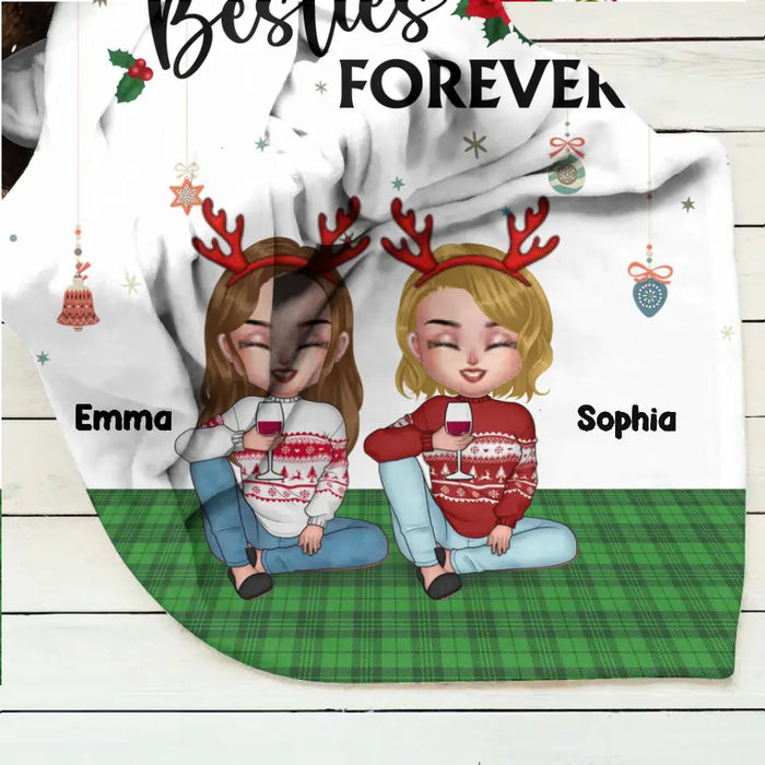 Personalized Besties Forever Pillow Cover/Fleece Throw Blanket/Quilt - Up to 5 People - Gift Idea For Friends/ Sisters
