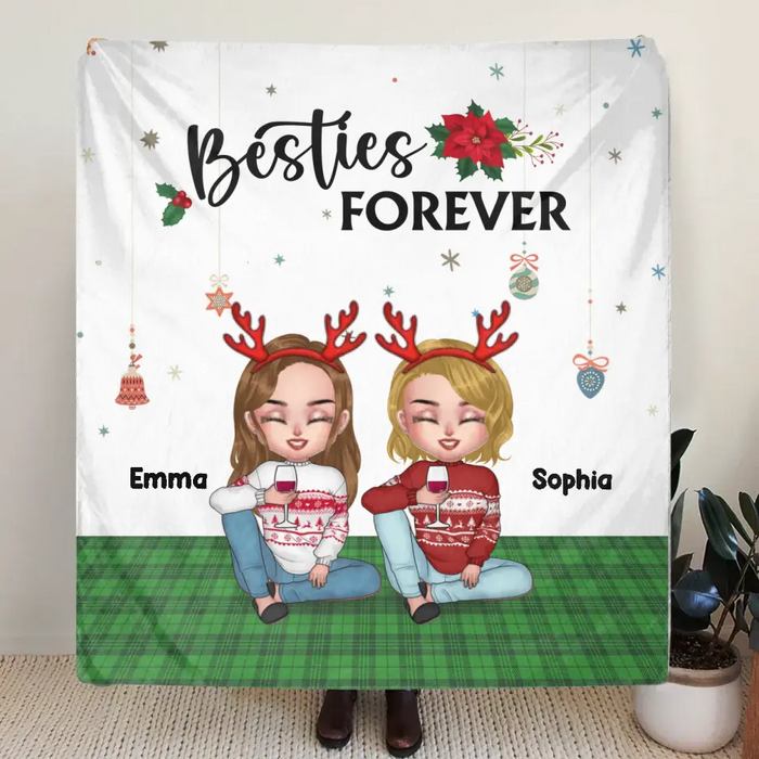 Personalized Besties Forever Pillow Cover/Fleece Throw Blanket/Quilt - Up to 5 People - Gift Idea For Friends/ Sisters